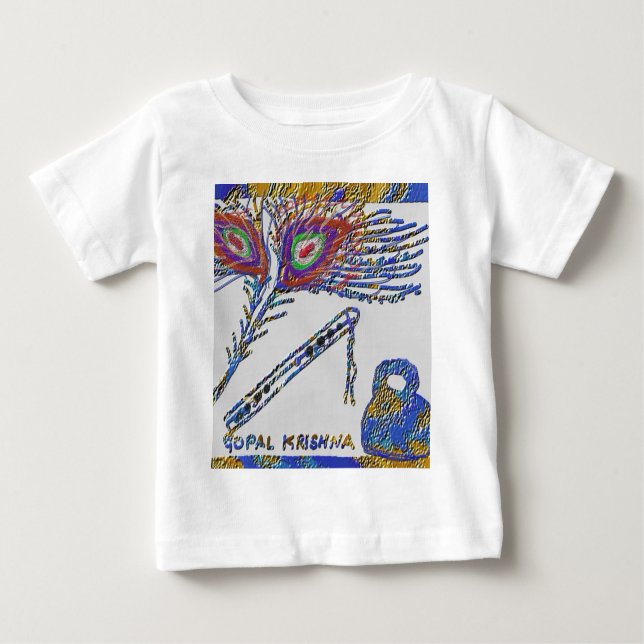 Camiseta Para Bebê Peacock Feather and Flute - Hare Krishna (Frente)