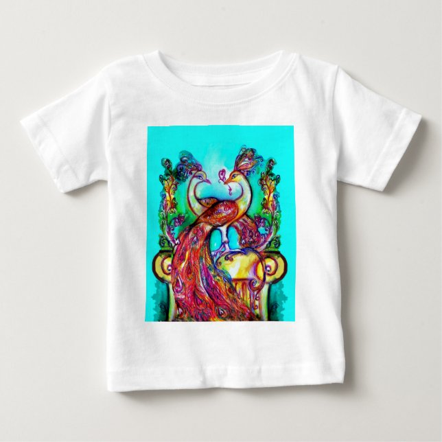 Camiseta Para Bebê PEACOCKS NO AMOR MONOGRAMA vermelho azul-turvo (Frente)