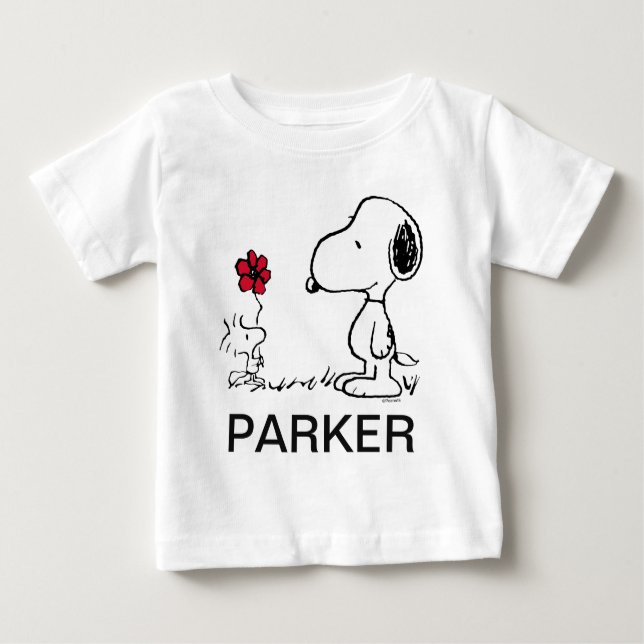 Camiseta Para Bebê Peanuts | Snoopy & Woodstock Red & Black (Frente)