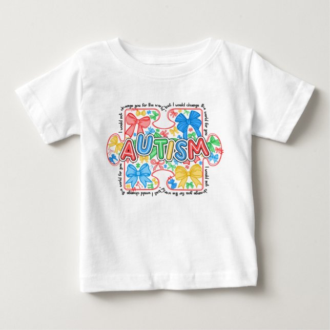 Camiseta Para Bebê Peça de Puzzle do Conhecimento do Autismo com Laço (Frente)