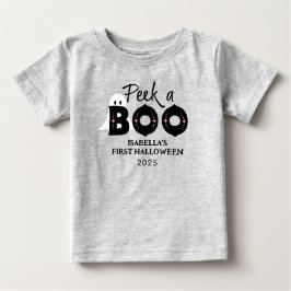 Camiseta Para Bebê "Peek A Boo Personalised Baby's 1rua Halloween"