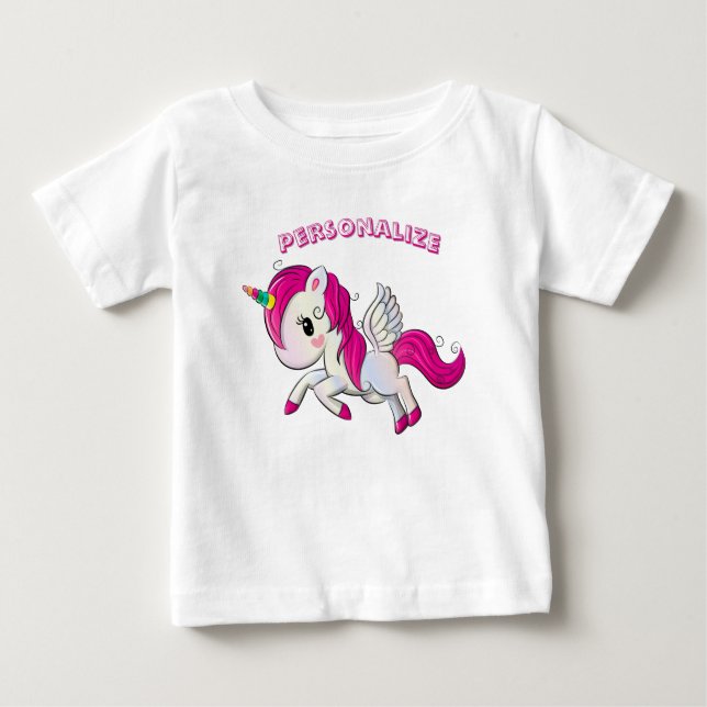 Camiseta Para Bebê Pégaso Unicórnio Voador Chiclete Chifre Arco-íris (Frente)