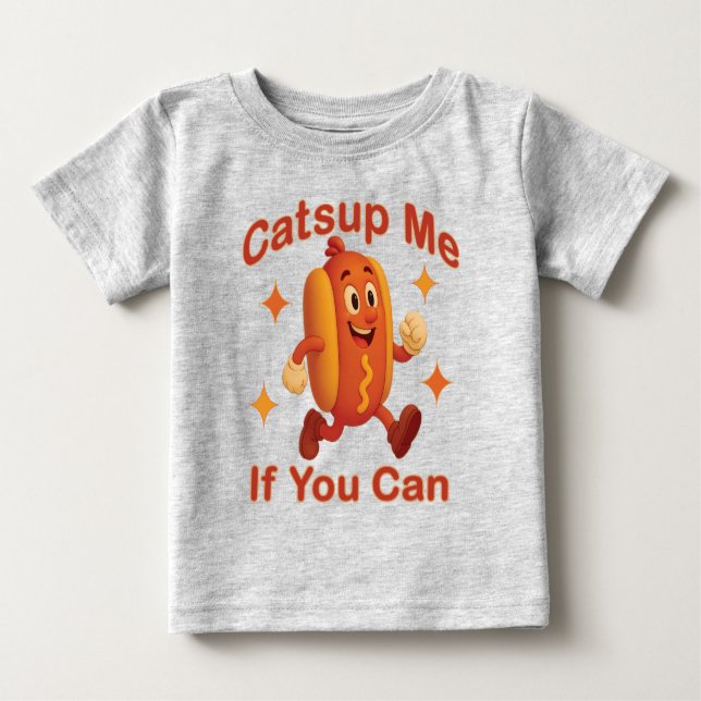 Camiseta Para Bebê Pegue-Me Se Puder Engraçado Cachorro Quente - Ketc (Frente)