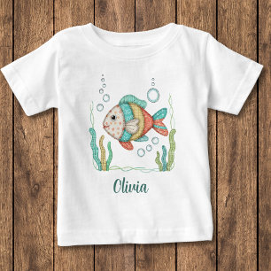 Camiseta Para Bebê Peixe Charmoso em Patchwork
