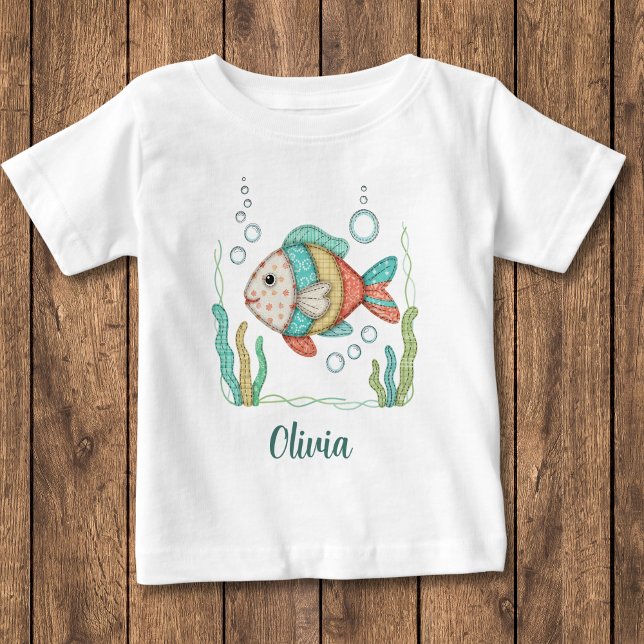 Camiseta Para Bebê Peixe Charmoso em Patchwork (Criador carregado)