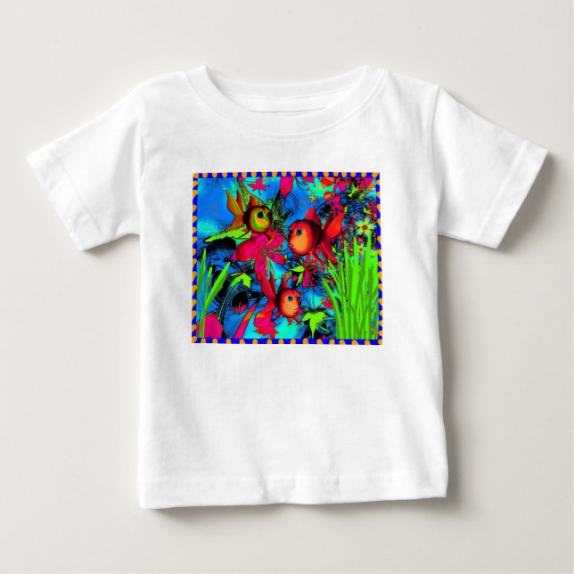 Camiseta Para Bebê Peixe Dourado Subaquático (Frente)