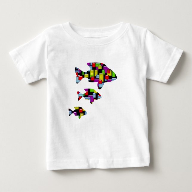 Camiseta Para Bebê peixe mosaico (Frente)