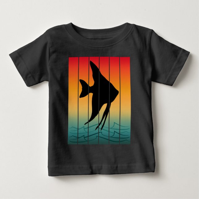 Camiseta Para Bebê Peixe Silhueta Pôr do Sol Vintage (Frente)