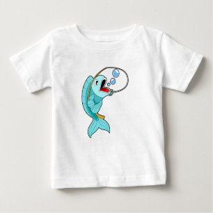 Camiseta Para Bebê Peixes com barra de pesca