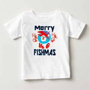 Camiseta Para Bebê ♫ ♥ Peixes de FelizMas-Santa-Peixe Nadadores de Lo