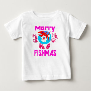 Camiseta Para Bebê ♫ ♥ Peixes de FelizMas-Santa-Peixe Nadadores de Lo