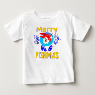 Camiseta Para Bebê ♫ ♥ Peixes de FelizMas-Santa-Peixe Nadadores de Lo