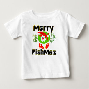 Camiseta Para Bebê ♫ ♥ Peixes de FelizMas-Santa-Peixe Nadadores de Lo