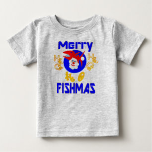 Camiseta Para Bebê ♫ ♥ Peixes de FelizMas-Santa-Peixe Nadadores de Lo
