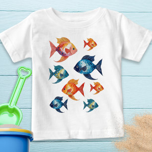 Camiseta Para Bebê Peixes do oceano de vida do mar de Cuja costa se p