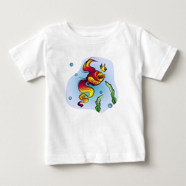 Camiseta Para Bebê Peixes Reais com Coroa Ouro (Frente)