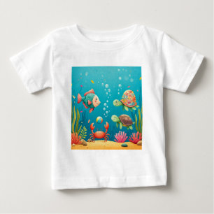 Camiseta Para Bebê Peixes Submarinos Coloridos Tartaruga De Caranguej