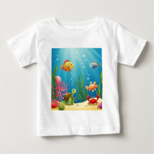 Camiseta Para Bebê Peixes Submarinos Coloridos Tartaruga De Caranguej
