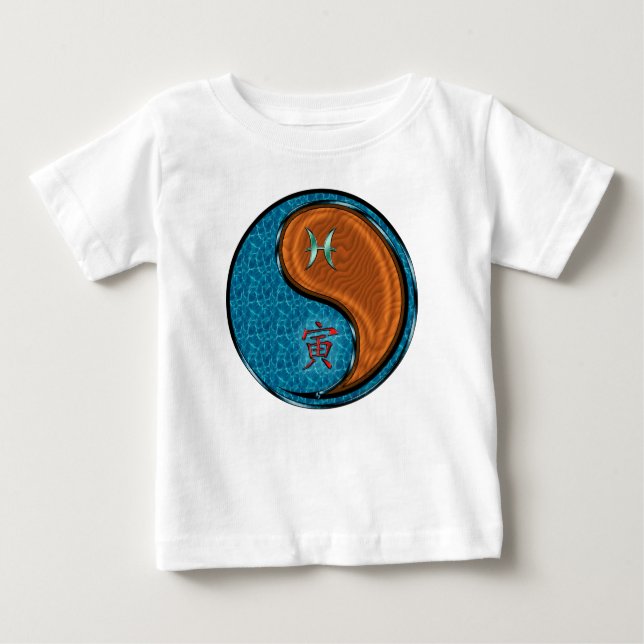 Camiseta Para Bebê Peixes & Tigre de Madeira (Frente)