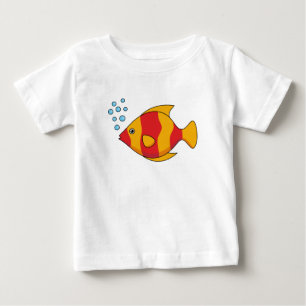 Camiseta Para Bebê Peixes Tropicais de Laranja Vermelho