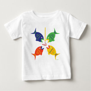 Camiseta Para Bebê Peixes Verdes Vermelhos Amarelos Vermelhos II
