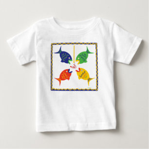 Camiseta Para Bebê Peixes Vermelhos Amarelos Vermelhos