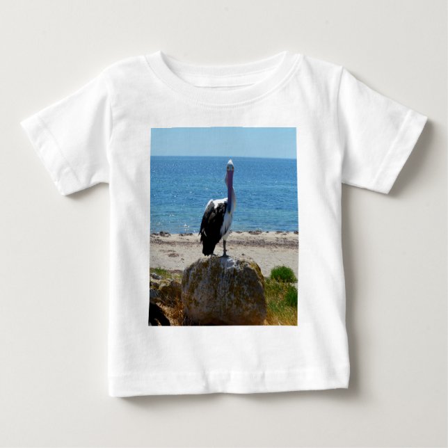 Camiseta Para Bebê Pelicano Com Olhar, (Frente)