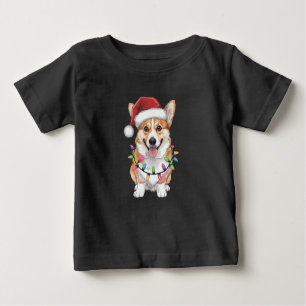 Camiseta Para Bebê Pembroke Welsh Corgi Papais noeis Luzes de Árvore 