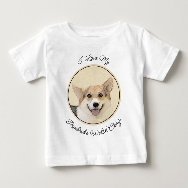 Camiseta Para Bebê Pembroke Welsh Corgi - Pintura Original para Cacho (Frente)