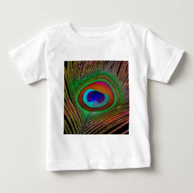 Camiseta Para Bebê Penas de Peacock de Cobre Vibrantes (Frente)