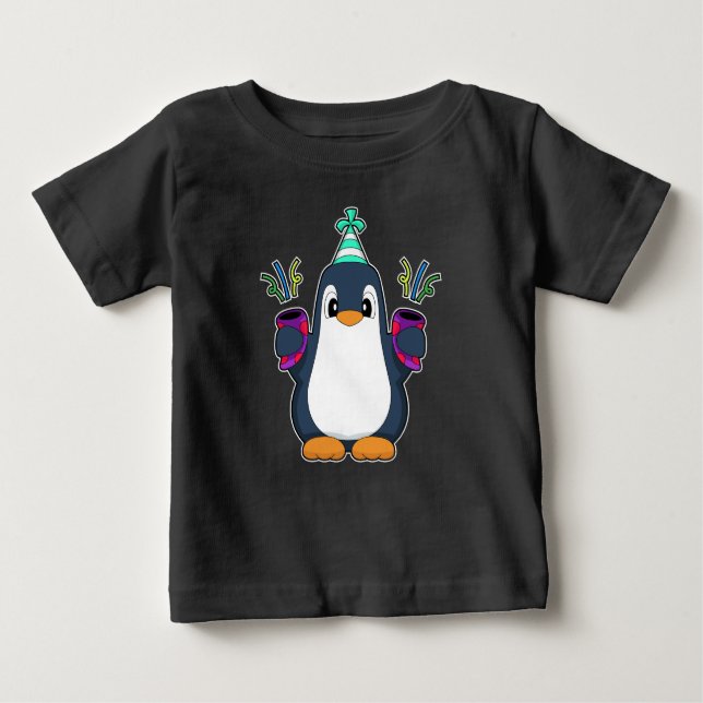 Camiseta Para Bebê Penguin Birthday Confetti (Frente)