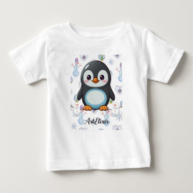 Camiseta Para Bebê Penguin Cute Kawaii Baby Impressão (Frente)