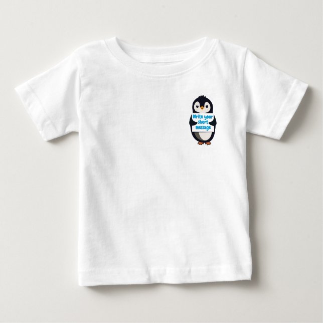 Camiseta Para Bebê Penguin illustration holding customizable sign (Frente)