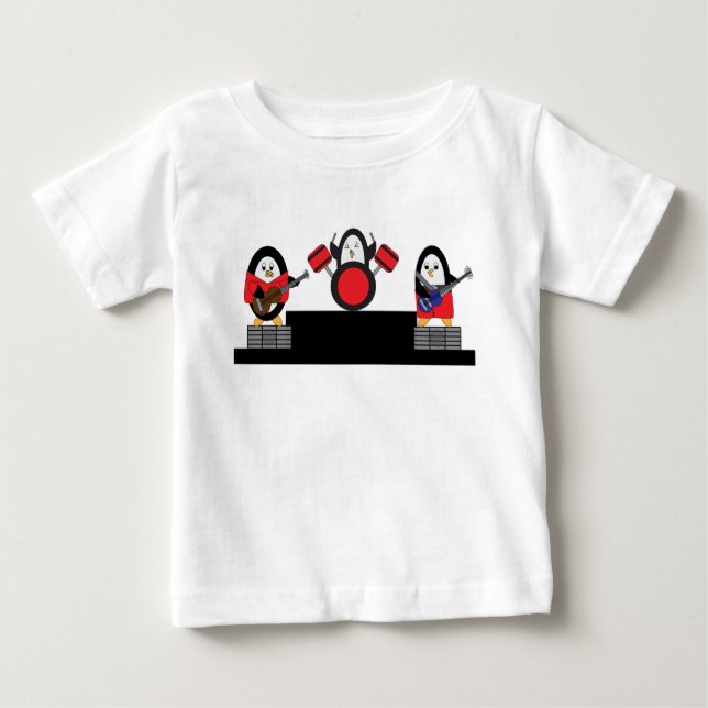 Camiseta Para Bebê Penguin Music Cute Rock Banda (Frente)