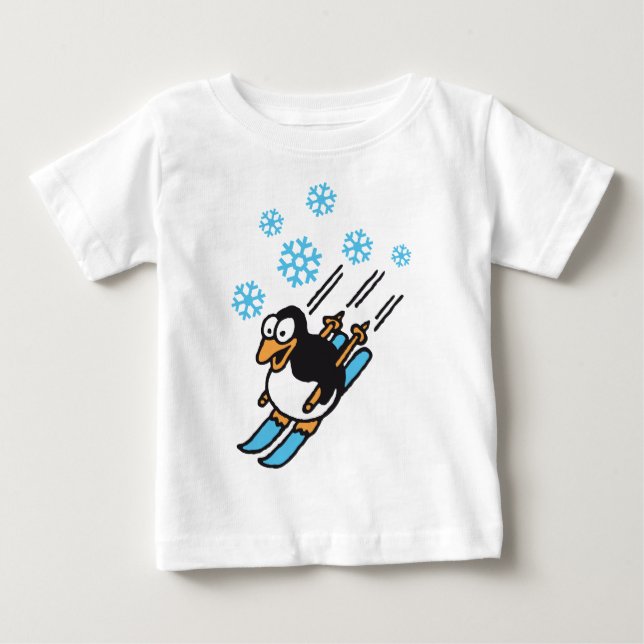 Camiseta Para Bebê penguin ski (Frente)