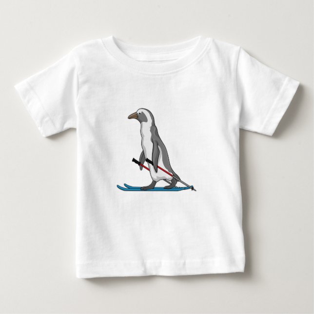 Camiseta Para Bebê Penguin Skier Ski (Frente)