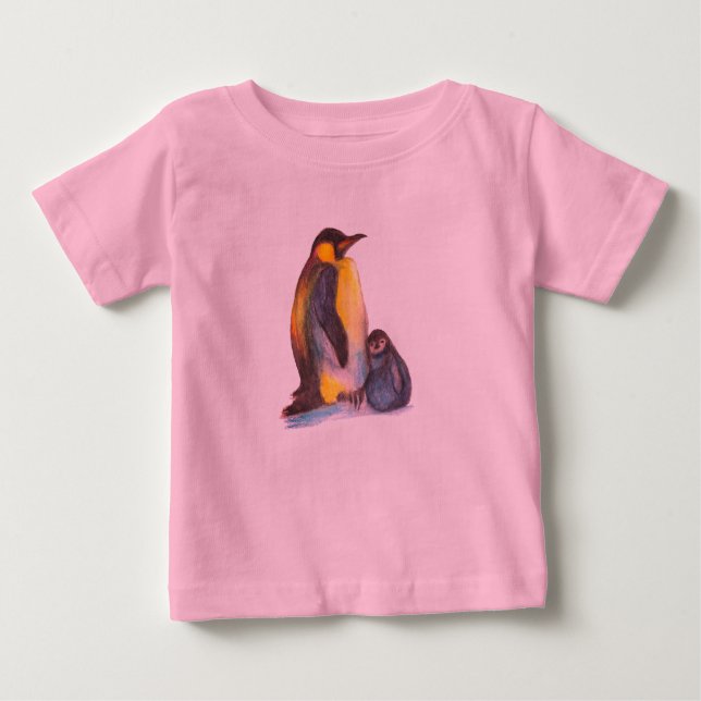 Camiseta Para Bebê Penguins Baby Tutu Bodyfato, Rosa (Frente)