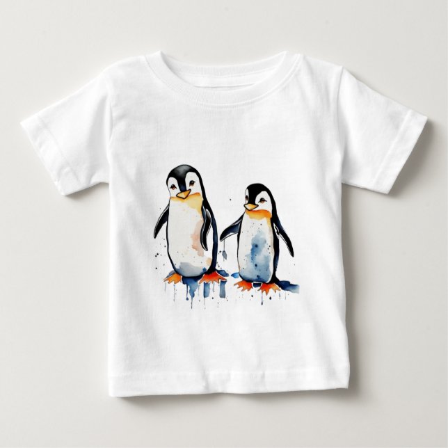 Camiseta Para Bebê Penquins de cor (Frente)