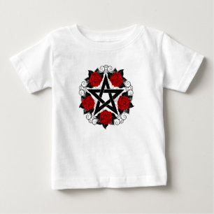 Camiseta Para Bebê Pentagrama com Rosas vermelhas