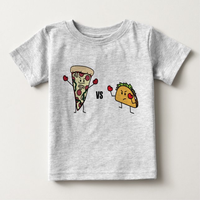 Camiseta Para Bebê Pepperoni Pizza VS Taco: mexicano versus italiano (Frente)