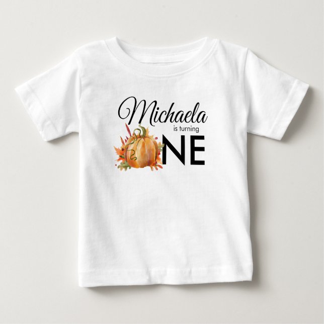 Camiseta Para Bebê Pequena Abóbora fazendo aniversario de um outono  (Frente)