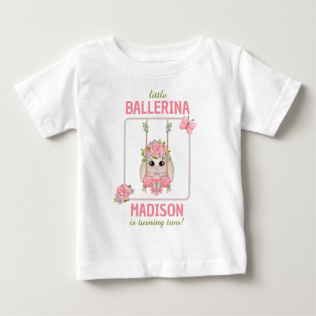 Camiseta Para Bebê Pequena bailarina bebê bunny menina floral de aniv (Frente)