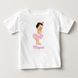 Camiseta Para Bebê Pequena Bailarina Morena Saia de Tule Rosa