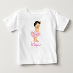 Camiseta Para Bebê Pequena Bailarina Morena Saia de Tule Rosa