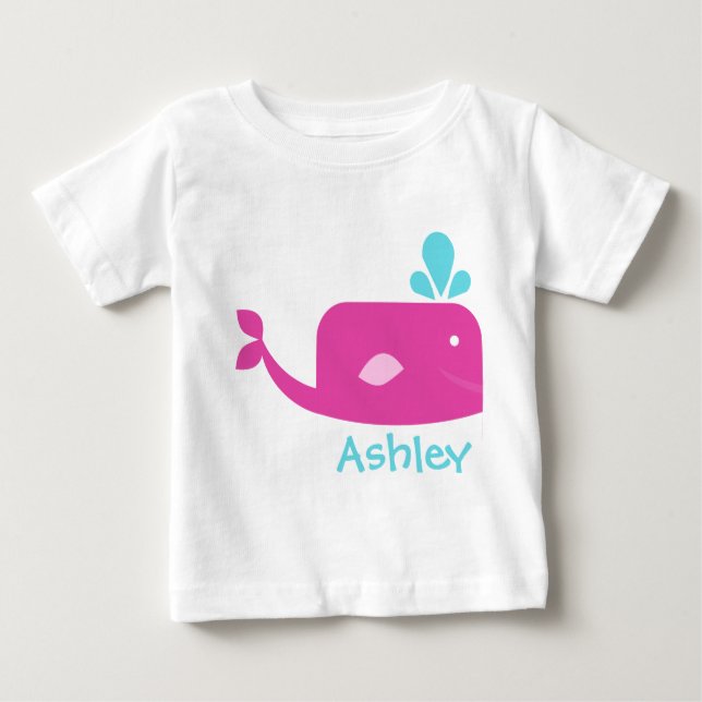 Camiseta Para Bebê Pequena Baleia Rosa Personalizada (Frente)