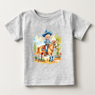 Camiseta Para Bebê Pequena Cowgirl no Cavalo na Cena SW