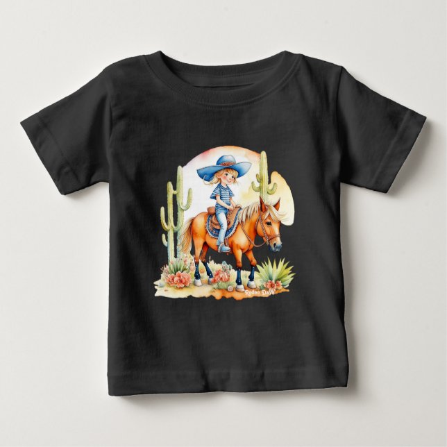 Camiseta Para Bebê Pequena Cowgirl no Cavalo na Cena SW 2 (Frente)