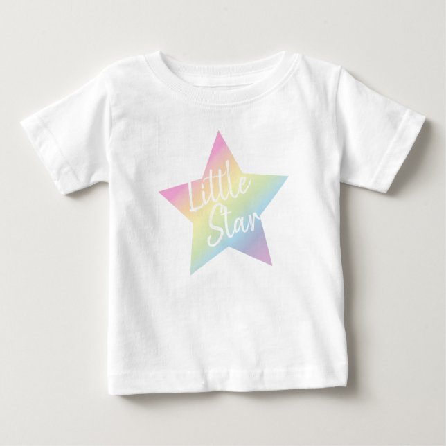 Camiseta Para Bebê Pequena Estrela do Arco-Íris do Pastel (Frente)