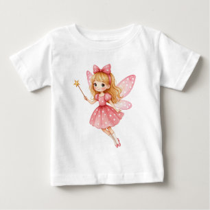 Camiseta Para Bebê Pequena Fada Rosa com Cabelo de ouro