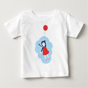 Camiseta Para Bebê Pequena Garota e Balão Vermelho - Teto Gráfico